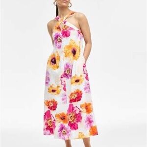 INC International Concepts Floral Halter Dress - Pink and Orange